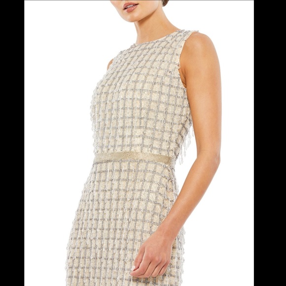 NWT MAC DUGGAL EMBELLISHED FRINGED MIDI SHEATH DRESS SIZE 14 $598 - Picture 4 of 11